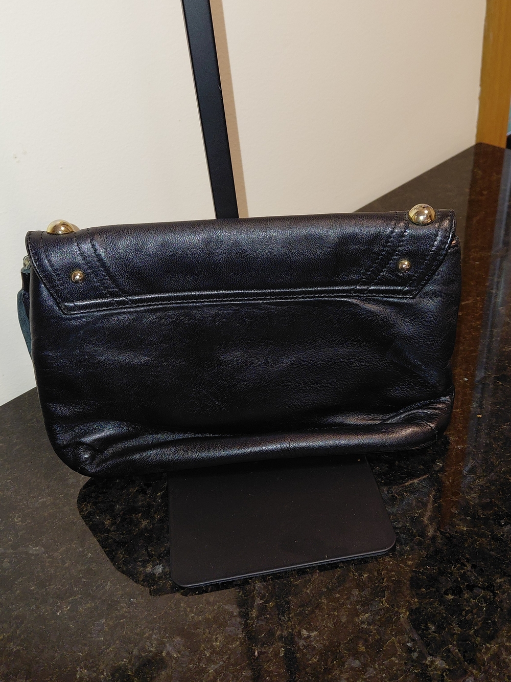 Goldenbleu Y2K Black Leather Clutch with Gold Stud Accents VGVC! - Picture 2 of 9